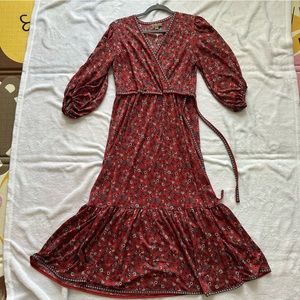 Max Studio Red Floral Faux Wrap Dress, Medium